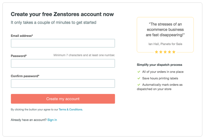 Sign up to Zenstores' free trial 