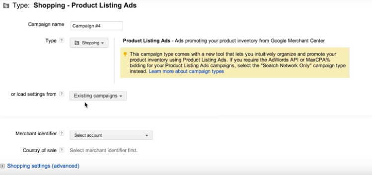 creating a shopping campaign for google shopping