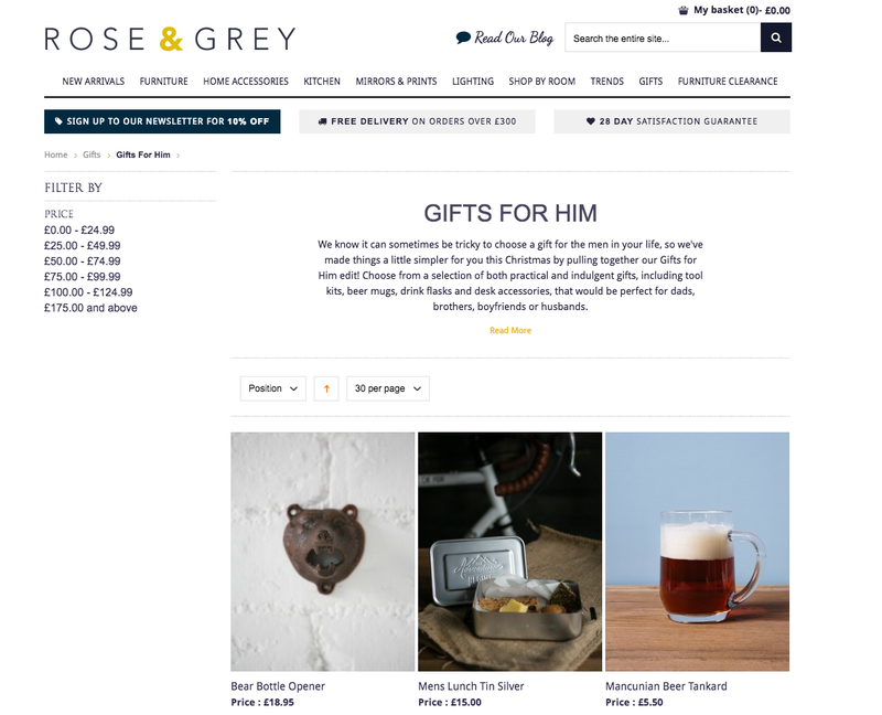 Rose and Grey's Christmas categories for online shop