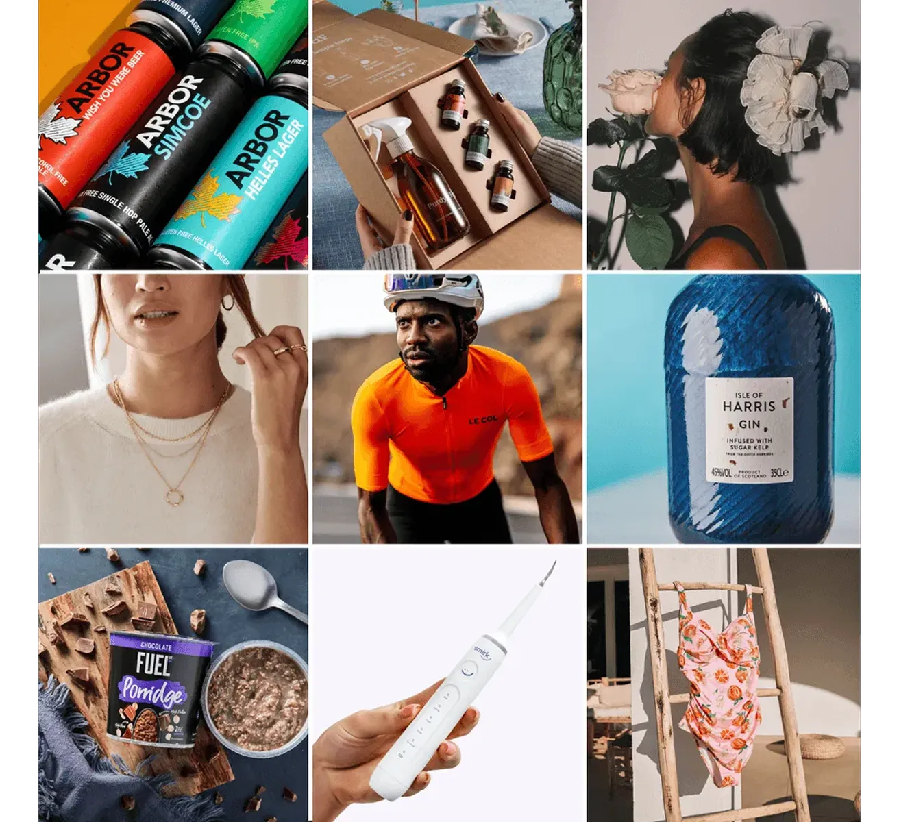 A grid of Zenstores customer brand product photography