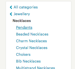 Choosing categories in Etsy search